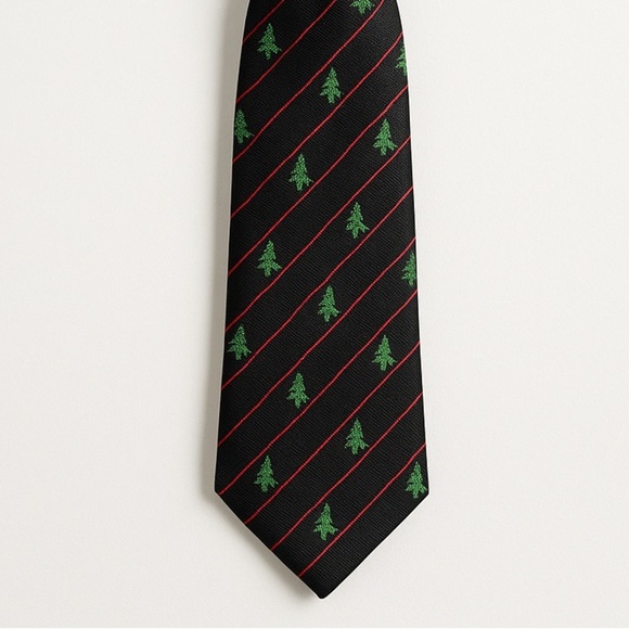 Hallmark Other - Hallmark Holiday Traditions Black Tie with Green Tree and Red Stripe Design